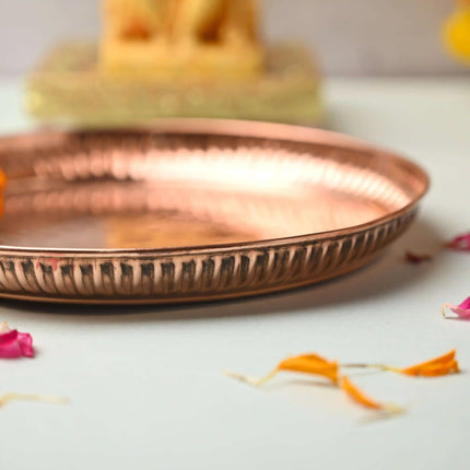 Copper Handcrafted Pooja Thali – Traditional Indian Brassware Elegance (8 Inch)