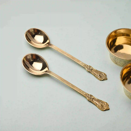 Handcrafted Brass Serving Spoon Pair – Elegant Indian Brassware (9 Inch)