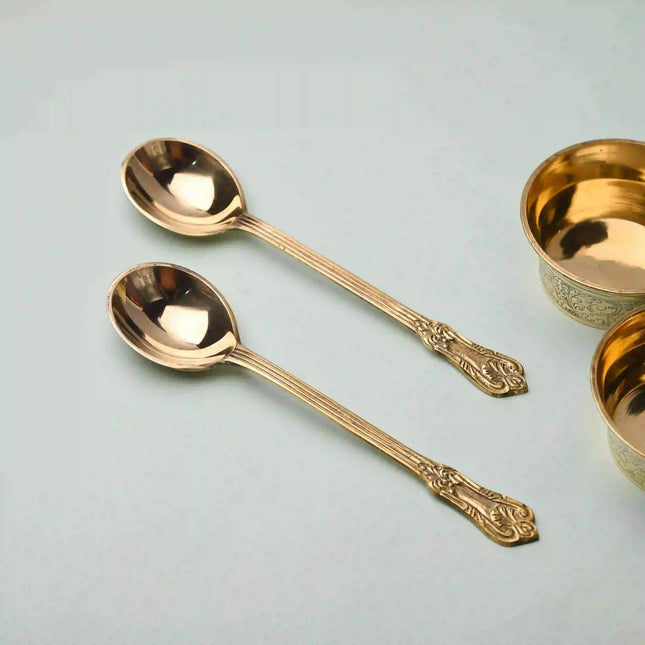 Handcrafted Brass Serving Spoon Pair – Elegant Indian Brassware (9 Inch)