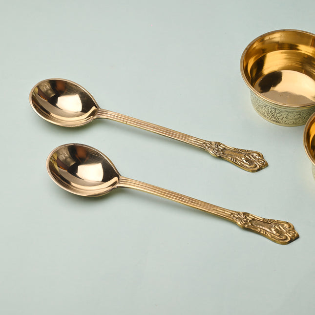 Handcrafted Brass Serving Spoon Pair – Elegant Indian Brassware (9 Inch)