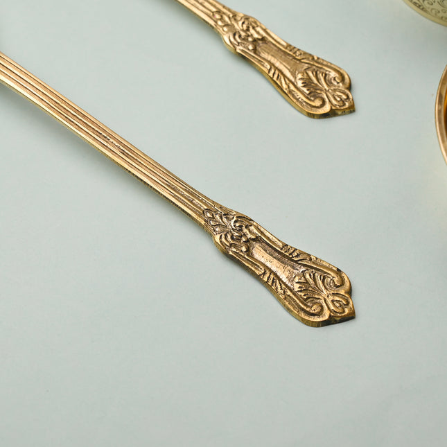 Handcrafted Brass Serving Spoon Pair – Elegant Indian Brassware (9 Inch)