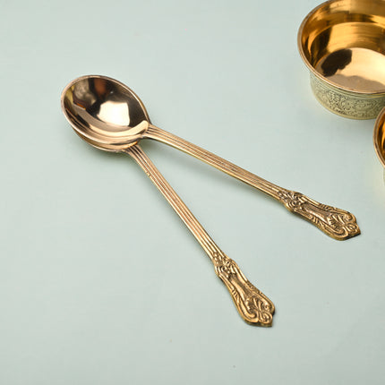 Handcrafted Brass Serving Spoon Pair – Elegant Indian Brassware (9 Inch)