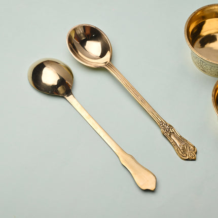 Handcrafted Brass Serving Spoon Pair – Elegant Indian Brassware (9 Inch)