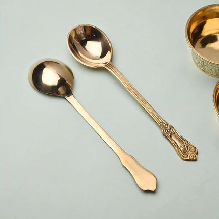 Handcrafted Brass Serving Spoon Pair – Elegant Indian Brassware (9 Inch)