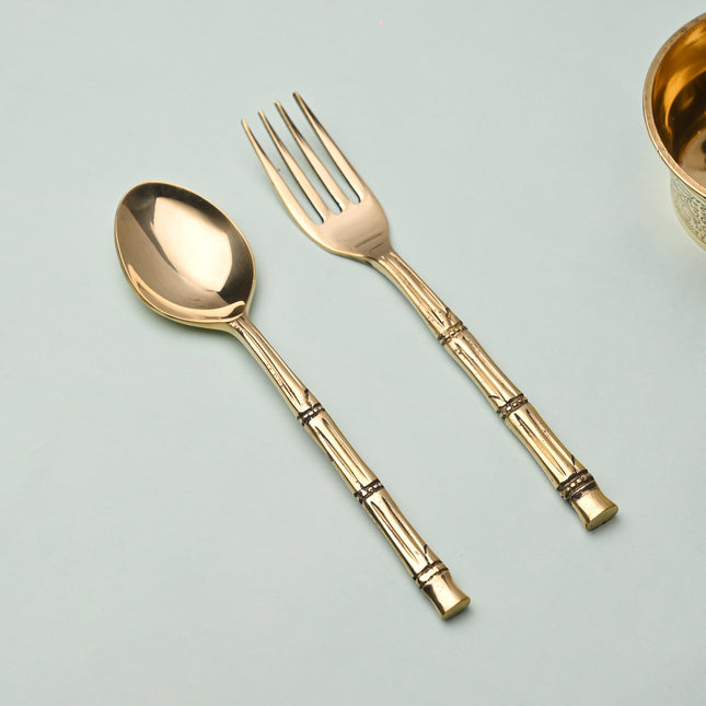 Handcrafted Brass Fork & Spoon Set – Premium Indian Brassware (7.2 Inch)