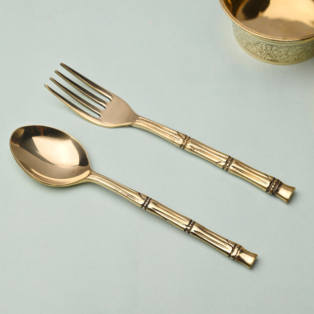 Handcrafted Brass Fork & Spoon Set – Premium Indian Brassware (7.2 Inch)