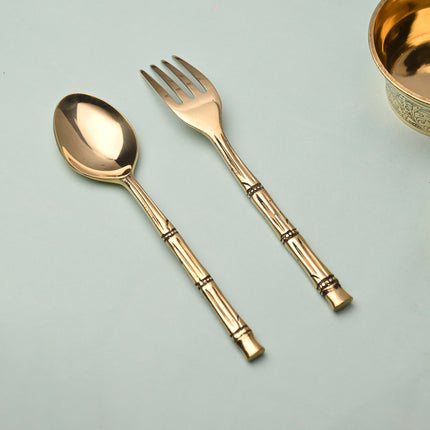 Handcrafted Brass Fork & Spoon Set – Premium Indian Brassware (7.2 Inch)