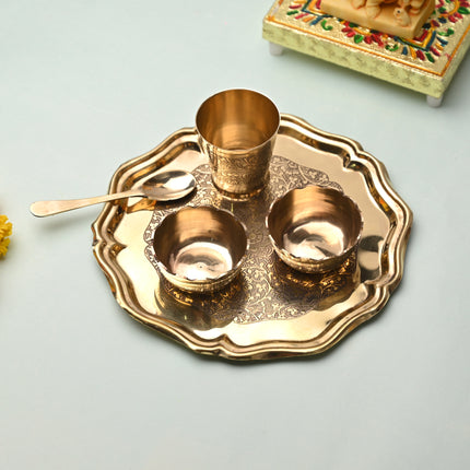 Brass Pooja Bhog Thali Set – Laddu Gopal (8 Inch)