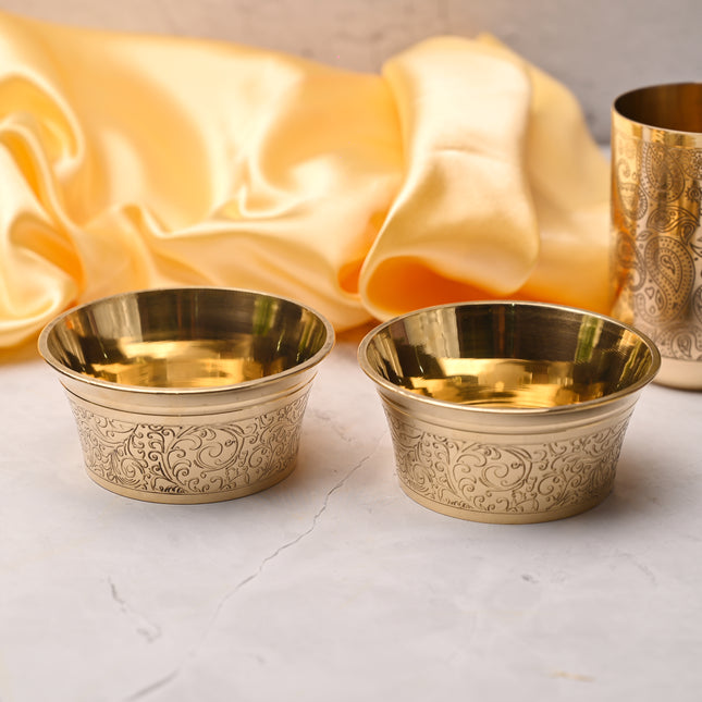 Brass Handcarved Bowl Pair – Traditional Indian Brassware (1.7 Inch)
