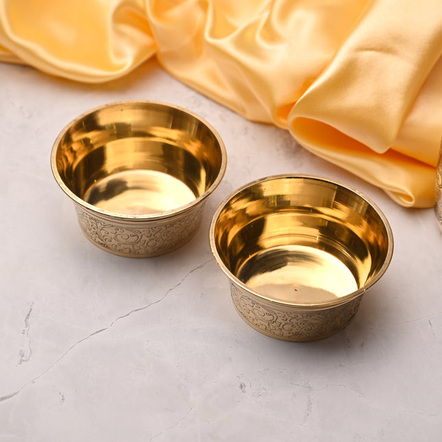 Brass Handcarved Bowl Pair – Traditional Indian Brassware (1.7 Inch)
