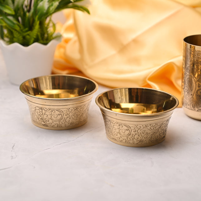 Brass Handcarved Bowl Pair – Traditional Indian Brassware (1.7 Inch)