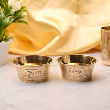 Brass Handcarved Bowl Pair – Traditional Indian Brassware (1.7 Inch)