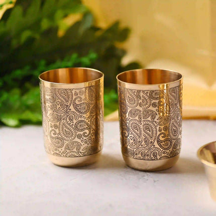 Brass Hand Carved Glass Pair (3.8 Inch)