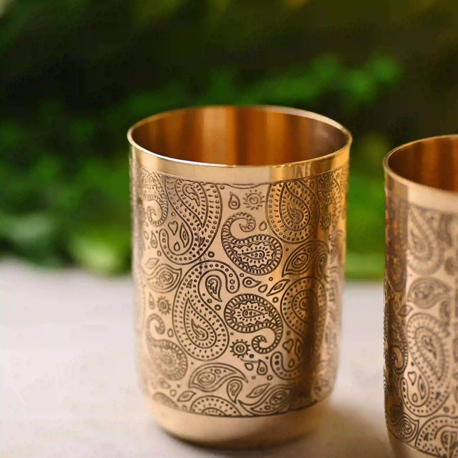 Brass Hand Carved Glass Pair (3.8 Inch)