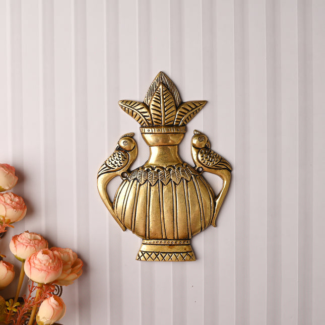 Brass Peacock Wall Hanging Kalash – Handcrafted Traditional Decor (8 Inch)