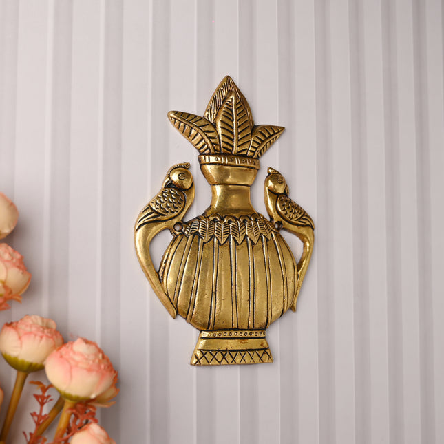 Brass Peacock Wall Hanging Kalash – Handcrafted Traditional Decor (8 Inch)