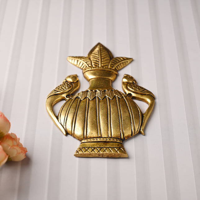 Brass Peacock Wall Hanging Kalash – Handcrafted Traditional Decor (8 Inch)