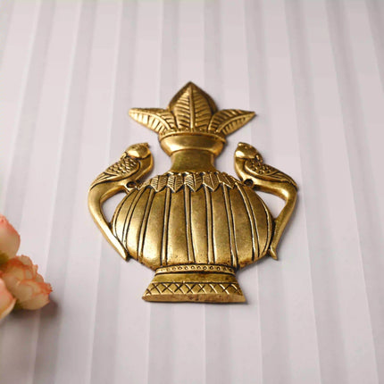 Brass Decor Peacock Wall Hanging Kalash (8 Inch)