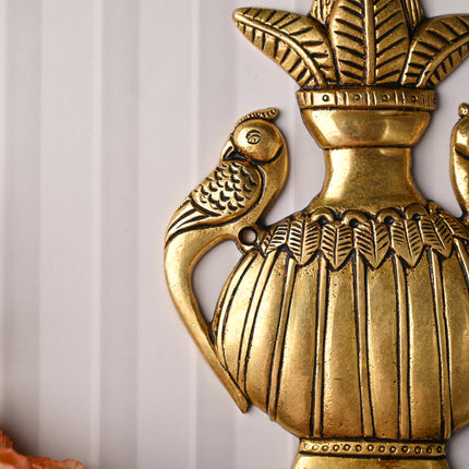 Brass Peacock Wall Hanging Kalash – Handcrafted Traditional Decor (8 Inch)