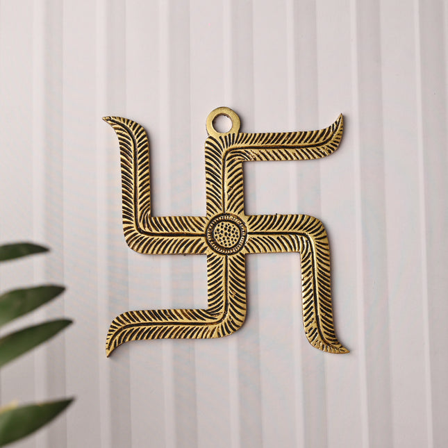 Brass Swastik Wall Hanging – Auspicious Handmade Decor (5 Inch)