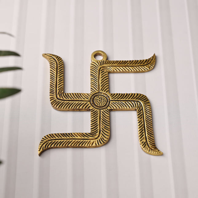 Brass Swastik Wall Hanging – Auspicious Handmade Decor (5 Inch)
