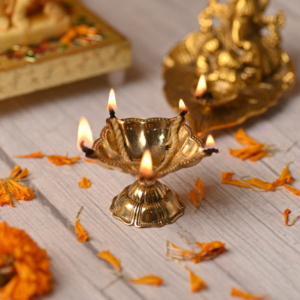 Brass Exquisite Five Patel Diya – Traditional Handmade Brass Lamp (1.6 Inch)