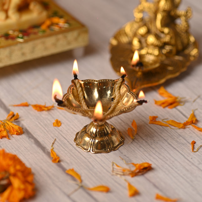 Brass Exquisite Five Petal Diya – Traditional Handmade Brass Lamp (1.6 Inch)