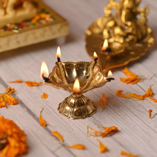 Brass Exquisite Five Petal Diya (1.6 Inch)