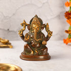 Brass Sitting Ganesha Idol (5 Inch)