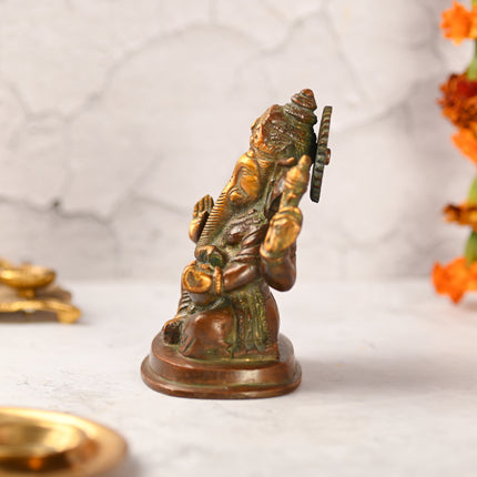 Brass Sitting Ganesha Idol (5 Inch)