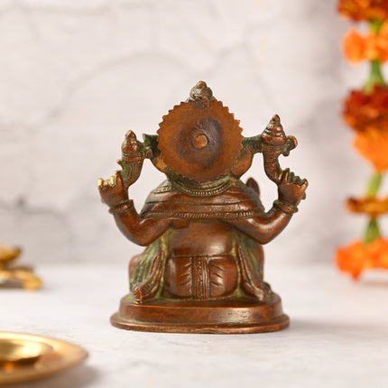 Brass Sitting Ganesha Idol (5 Inch)