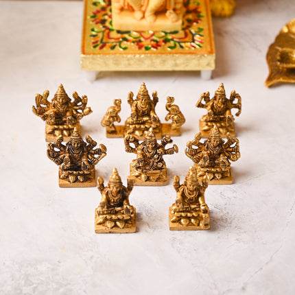 Brass Ashtalakshmi Idol Set – Traditional Handmade Brass Deity Figurines (2 Inch)