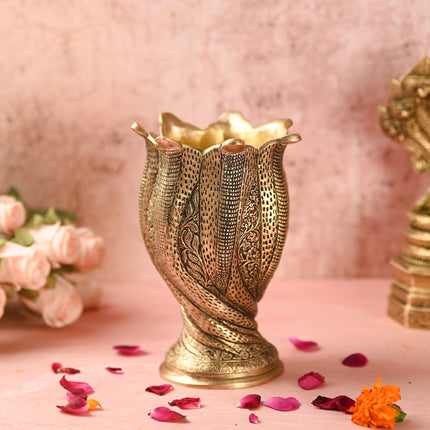 Brass Flower Vase / Planter Pot In Snake Design (8 Inch)