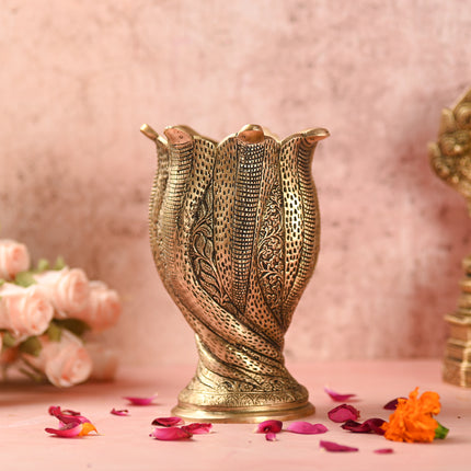 Brass Flower Vase / Planter Pot In Snake Design (8 Inch)