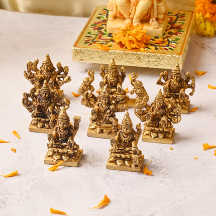 Brass Ashtalakshmi Idol Set – Traditional Handmade Brass Deity Figurines (2 Inch)
