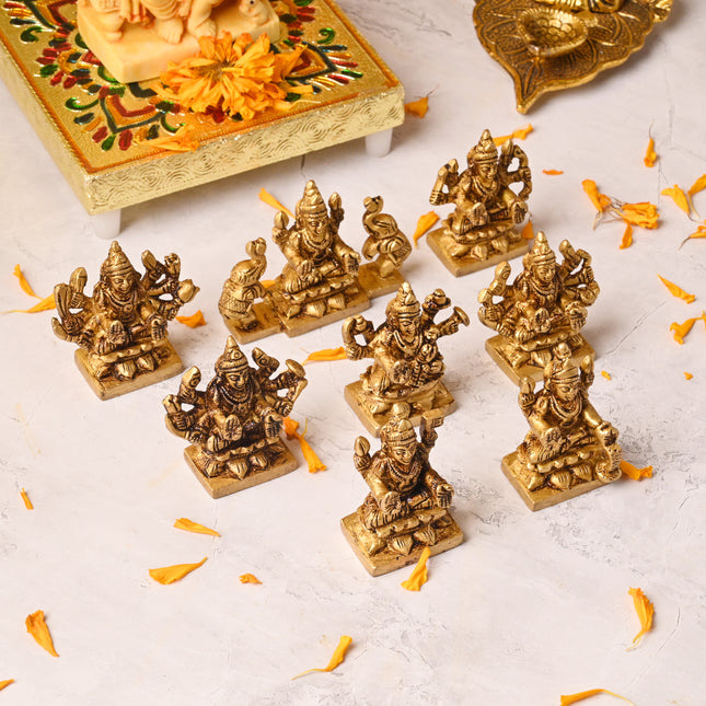 Brass Ashtalakshmi Idol Set – Traditional Handmade Brass Deity Figurines (2 Inch)