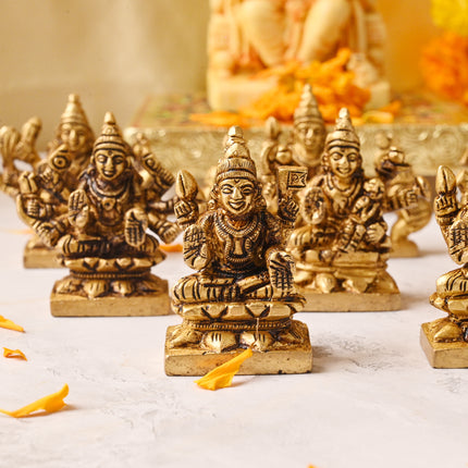 Brass Ashtalakshmi Idol Set – Traditional Handmade Brass Deity Figurines (2 Inch)