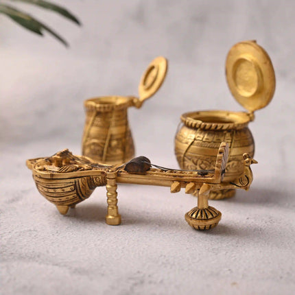 Brass Tabla, Dugi And Sitar Decor Set (3 Inch)