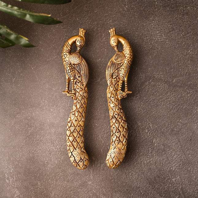 Brass Peacock Door Handle Pair – Handmade Traditional Brass Hardware (9.5 Inch)