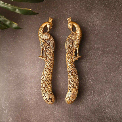 Brass Peacock Door Handle Pair (9.5 Inch)