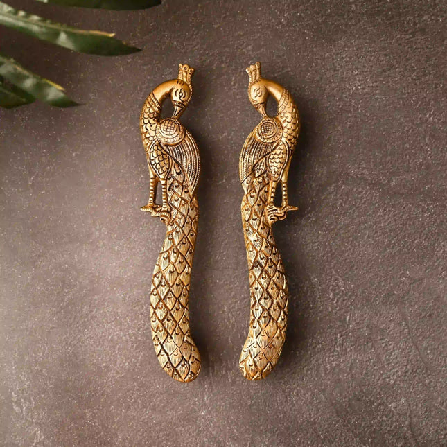 Brass Peacock Door Handle Pair (9.5 Inch)