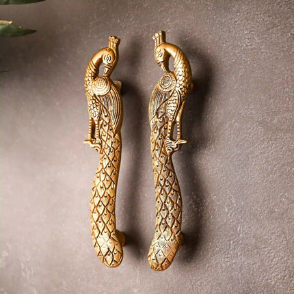Brass Peacock Door Handle Pair (9.5 Inch)