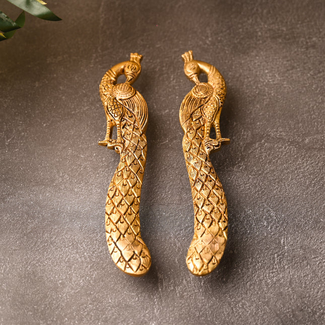 Brass Peacock Door Handle Pair – Handmade Traditional Brass Hardware (9.5 Inch)