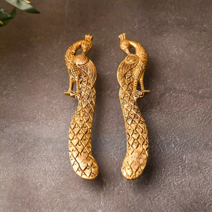 Brass Peacock Door Handle Pair (9.5 Inch)