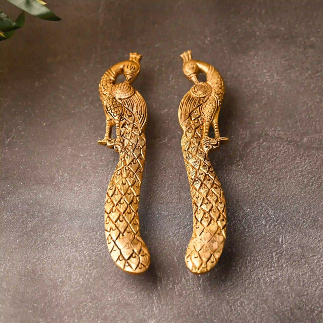 Brass Peacock Door Handle Pair (9.5 Inch)