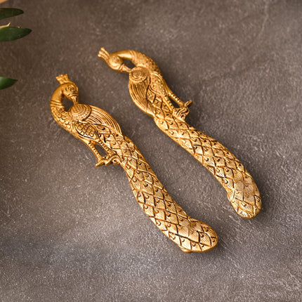 Brass Peacock Door Handle Pair – Handmade Traditional Brass Hardware (9.5 Inch)