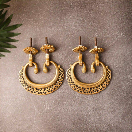 Brass Jali Door Knocker Pair – Handcrafted Traditional Door Decor (4.2 Inch)
