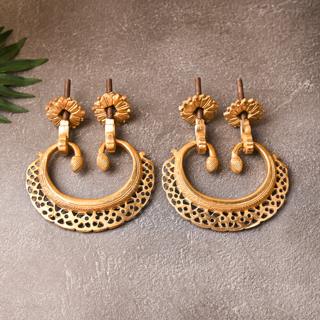 Brass Jali Door Knocker Pair – Handcrafted Traditional Door Decor (4.2 Inch)