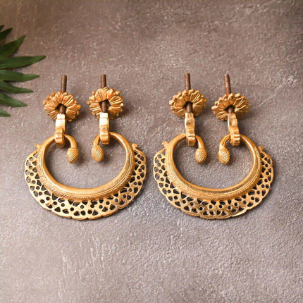 Brass Jali Door Knocker Pair – Handcrafted Traditional Door Decor (4.2 Inch)