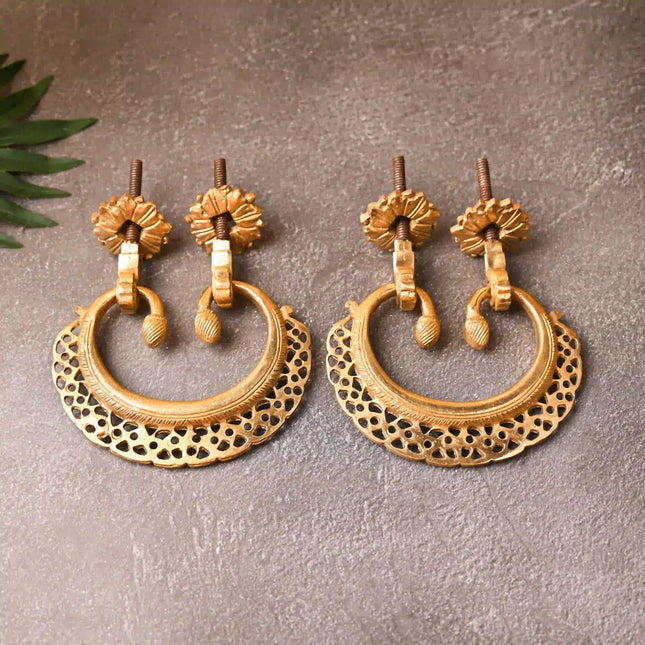 Brass Jali Door Knocker Pair – Handcrafted Traditional Door Decor (4.2 Inch)